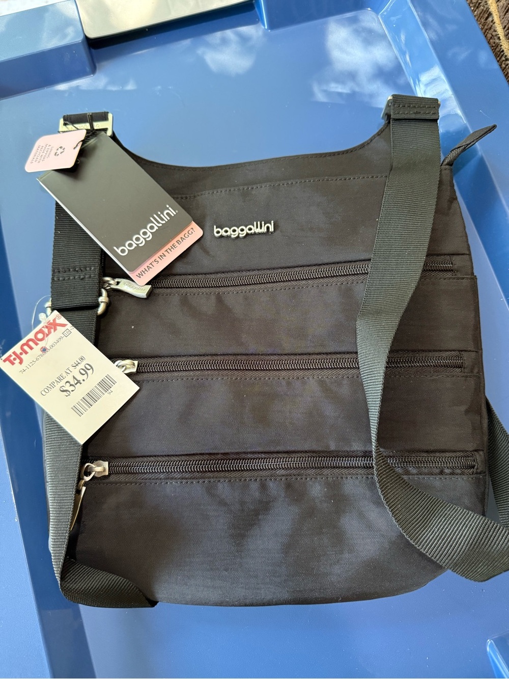 Baggallini Black Crossbody Messenger Bag with Triple Zip Front